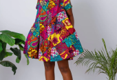 AFRICAN PRINT SHORT SLEEVE MINI DRESS