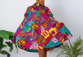 AFRICAN PRINT SHORT SLEEVE MINI DRESS