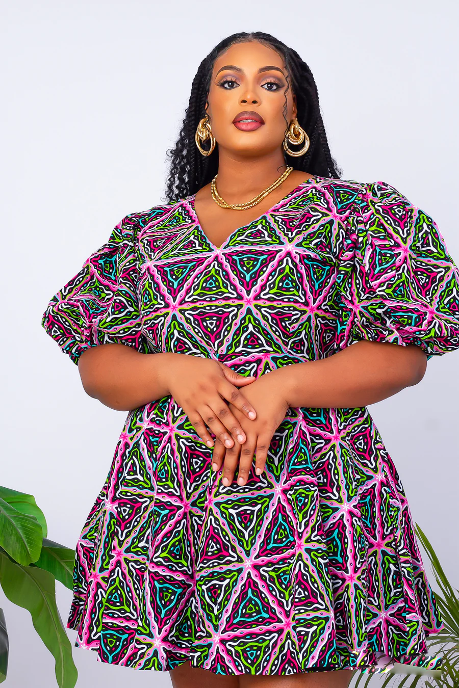AFRICAN PRINT PUFF SLEEVE SHORT DRESS