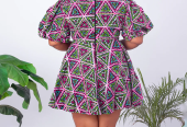 AFRICAN PRINT PUFF SLEEVE SHORT DRESS