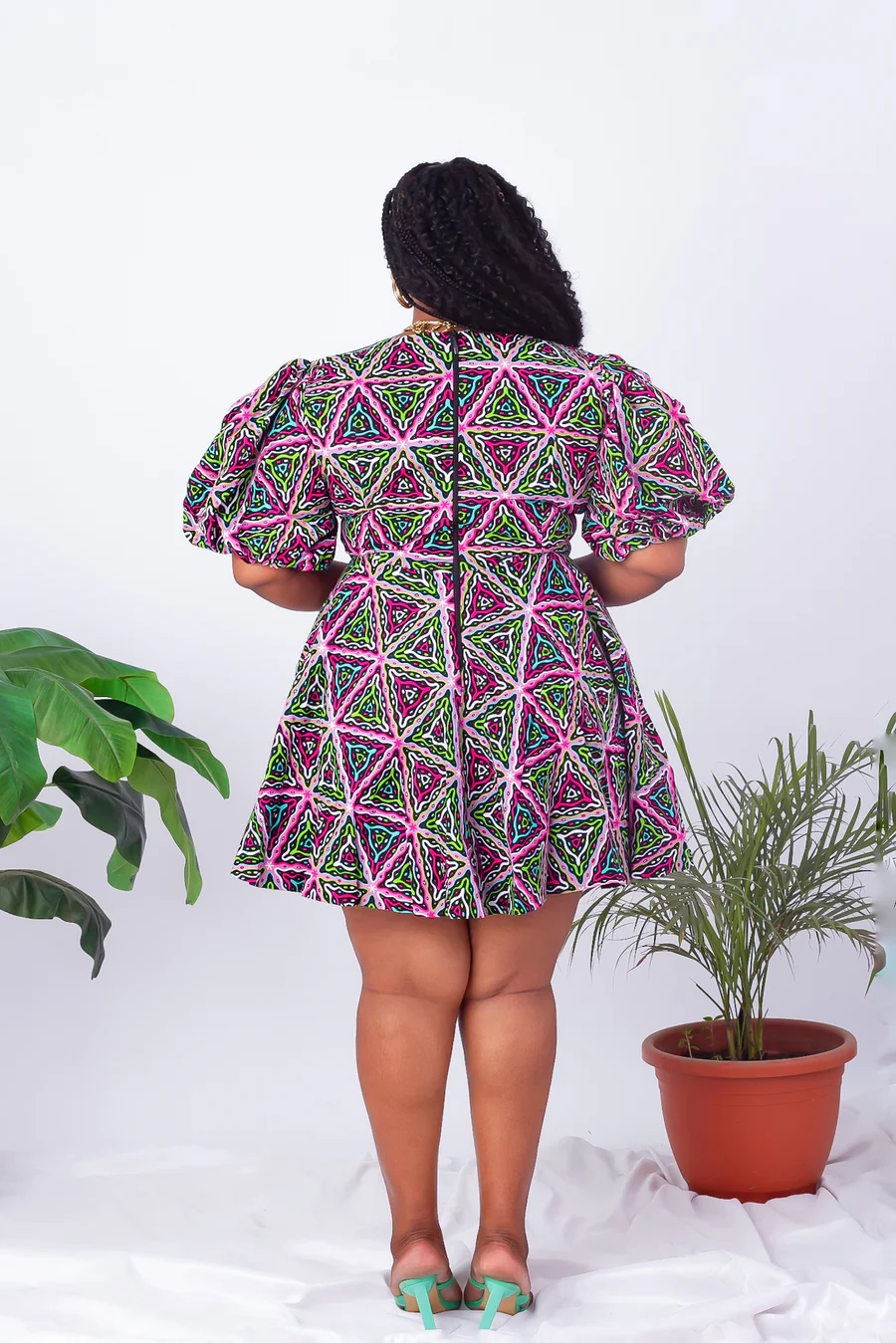 AFRICAN PRINT PUFF SLEEVE SHORT DRESS