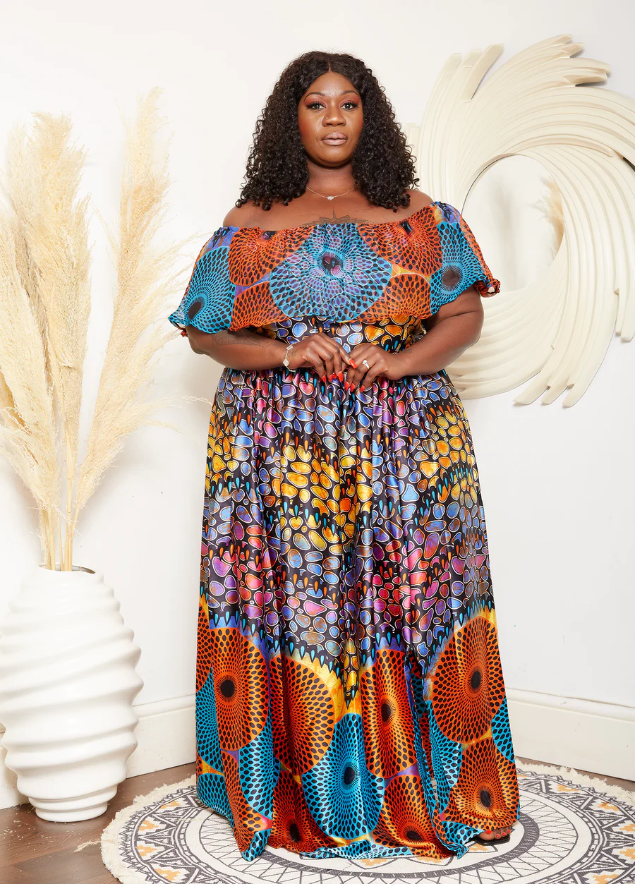 MULTICOLOURED ADIRE SILK PRINT MAXI