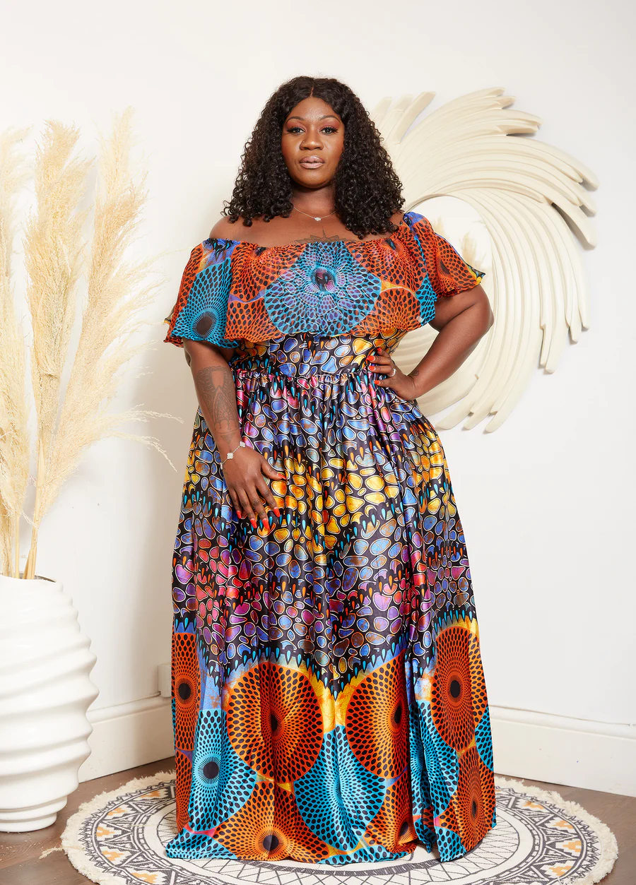 MULTICOLOURED ADIRE SILK PRINT MAXI