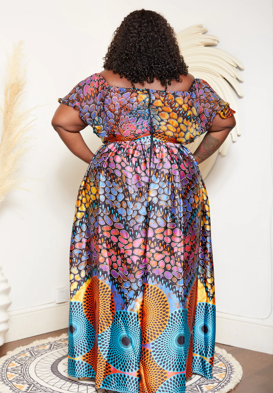 MULTICOLOURED ADIRE SILK PRINT MAXI