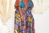MULTICOLOURED ADIRE SILK PRINT MAXI