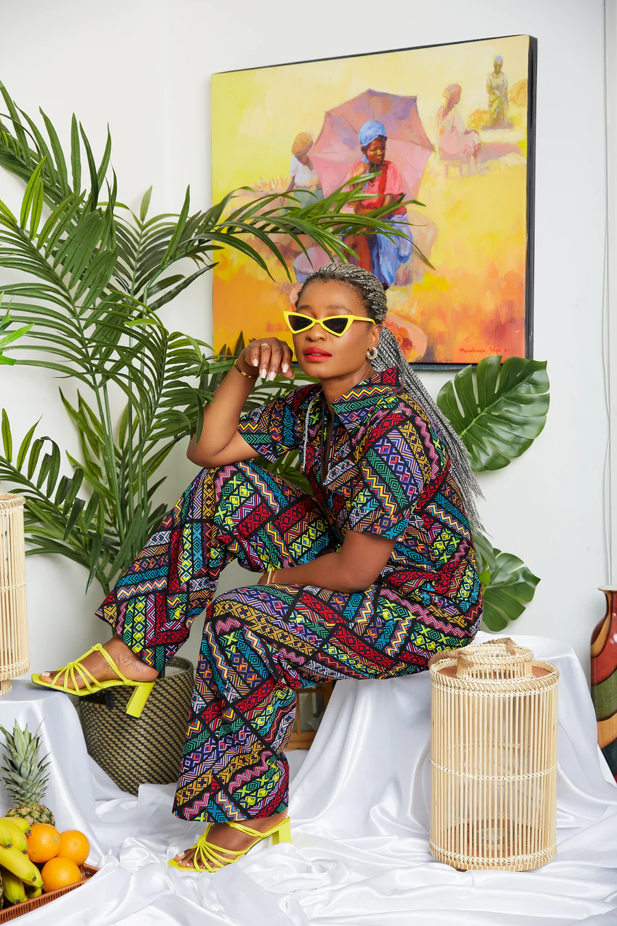 SHORT SLEEVE PINK AFRICAN PRINT CARGO PANT SUIT