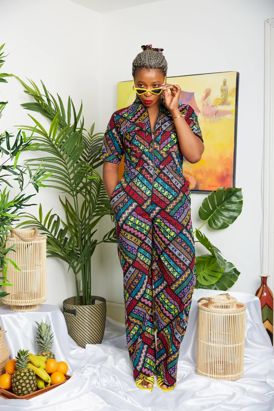 SHORT SLEEVE PINK AFRICAN PRINT CARGO PANT SUIT