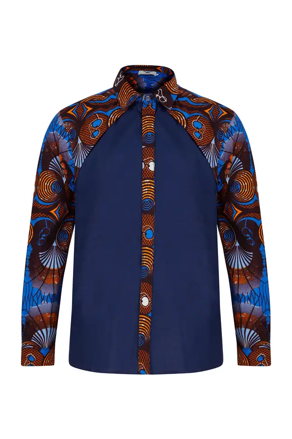 Button Up Long Sleeves Ankara Shirt